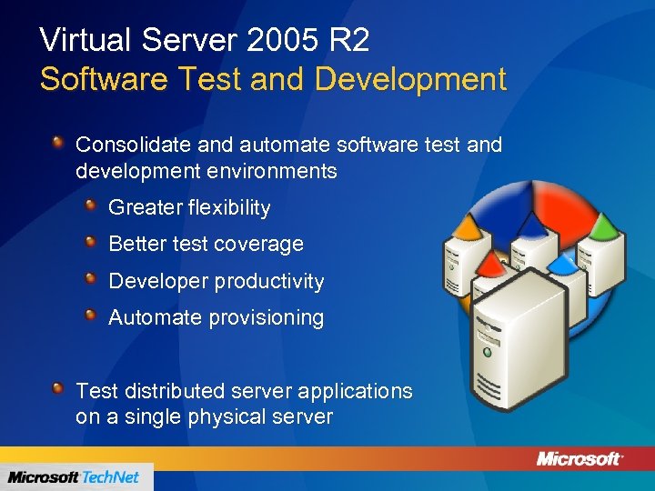 Virtual Server 2005 R 2 Software Test and Development Consolidate and automate software test