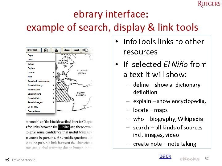 ebrary interface: example of search, display & link tools • Info. Tools links to