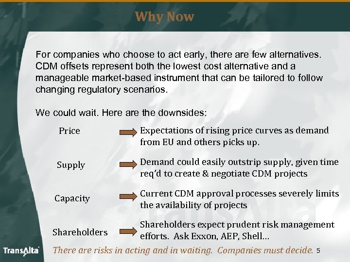 Why Now For companies who choose to act early, there are few alternatives. CDM