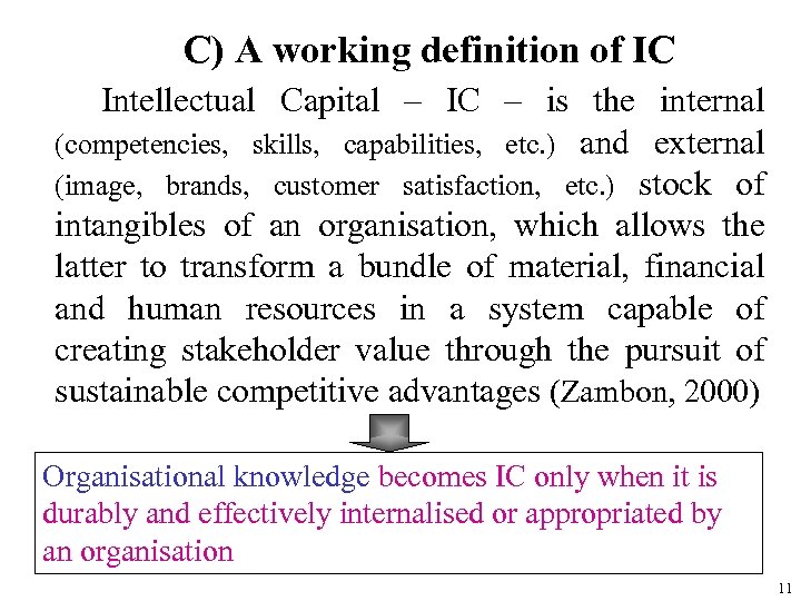 C) A working definition of IC Intellectual Capital – IC – is the internal