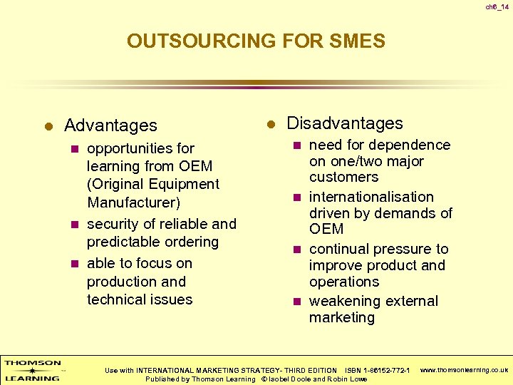 ch 6_14 OUTSOURCING FOR SMES l Advantages opportunities for learning from OEM (Original Equipment