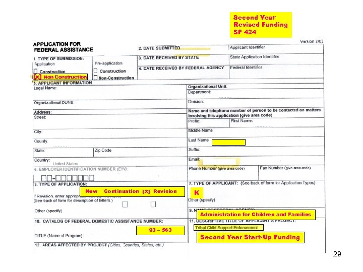 Second Year Revised Funding SF 424 [x] Non Construction New Continuation [X] Revision K