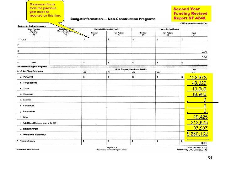 Carry-over funds form the previous year must be reported on this line. Second Year