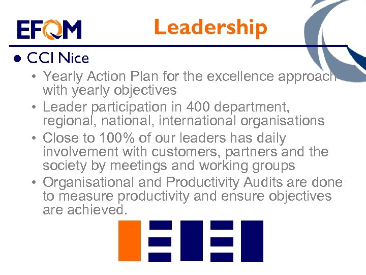 Leadership l CCI Nice • Yearly Action Plan for the excellence approach with yearly