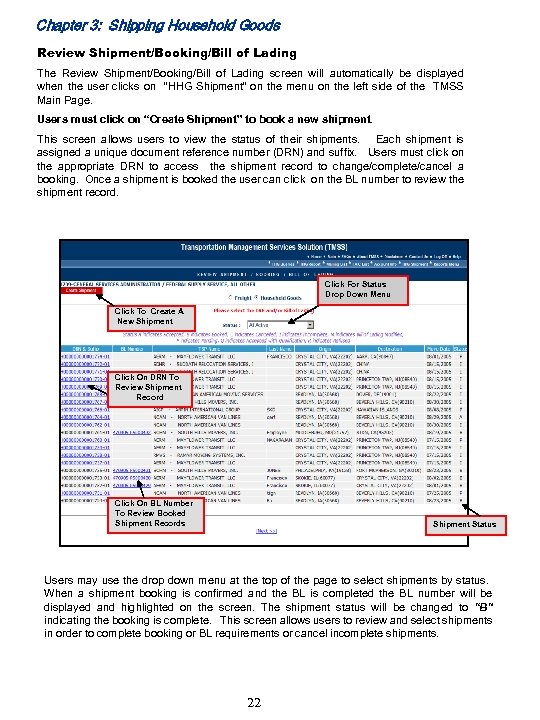 Chapter 3: Shipping Household Goods Review Shipment/Booking/Bill of Lading The Review Shipment/Booking/Bill of Lading