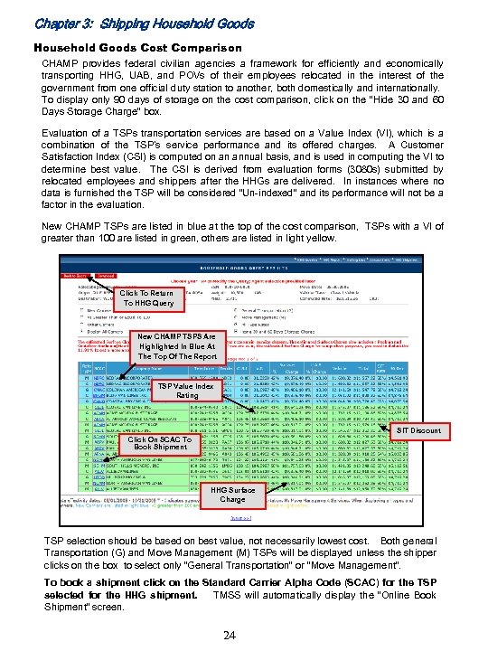 Chapter 3: Shipping Household Goods Cost Comparison CHAMP provides federal civilian agencies a framework