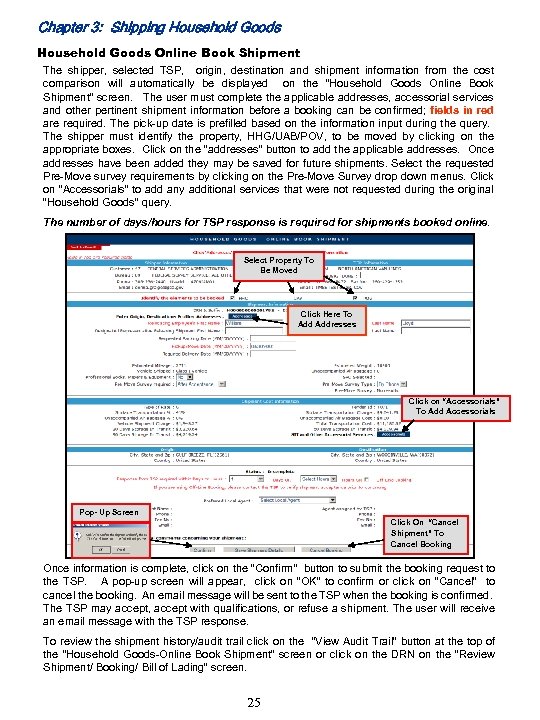 Chapter 3: Shipping Household Goods Online Book Shipment The shipper, selected TSP, origin, destination