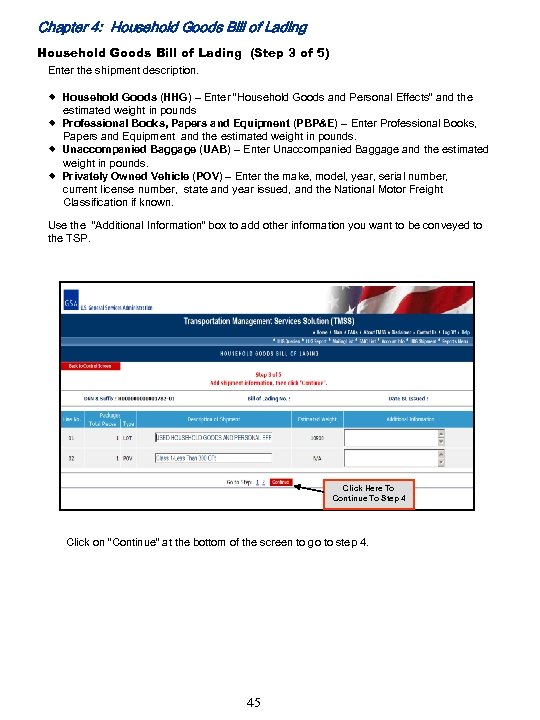 Chapter 4: Household Goods Bill of Lading (Step 3 of 5) Enter the shipment