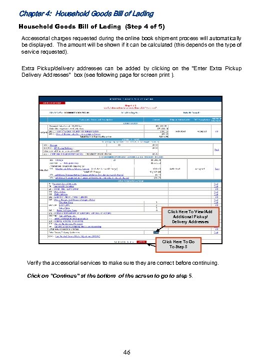 Chapter 4: Household Goods Bill of Lading (Step 4 of 5) Accessorial charges requested