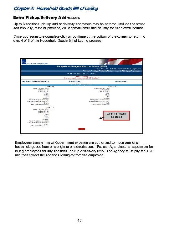 Chapter 4: Household Goods Bill of Lading Extra Pickup/Delivery Addresses Up to 3 additional