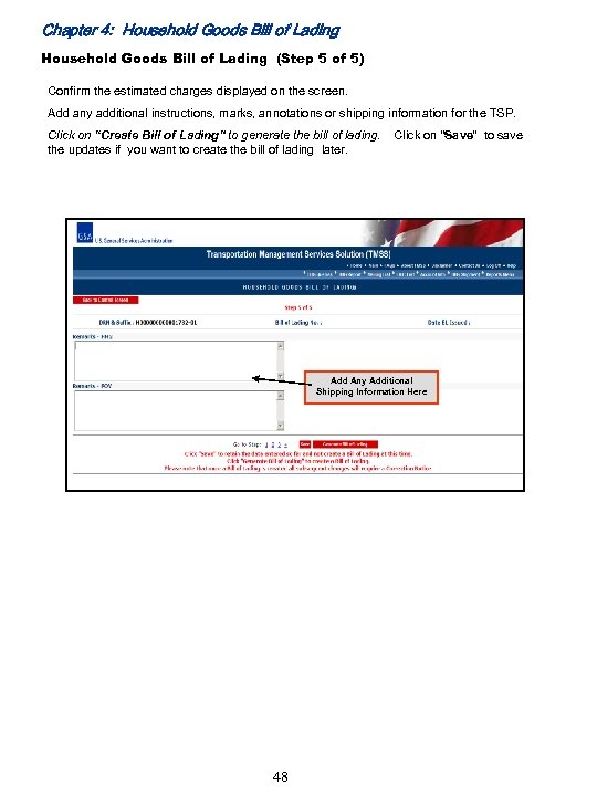 Chapter 4: Household Goods Bill of Lading (Step 5 of 5) Confirm the estimated