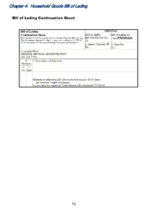 Chapter 4: Household Goods Bill of Lading Continuation Sheet 53 