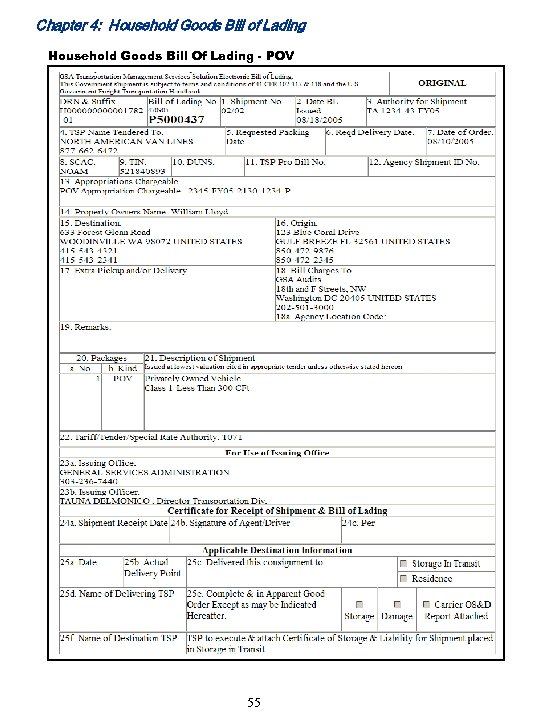 Chapter 4: Household Goods Bill of Lading Household Goods Bill Of Lading - POV