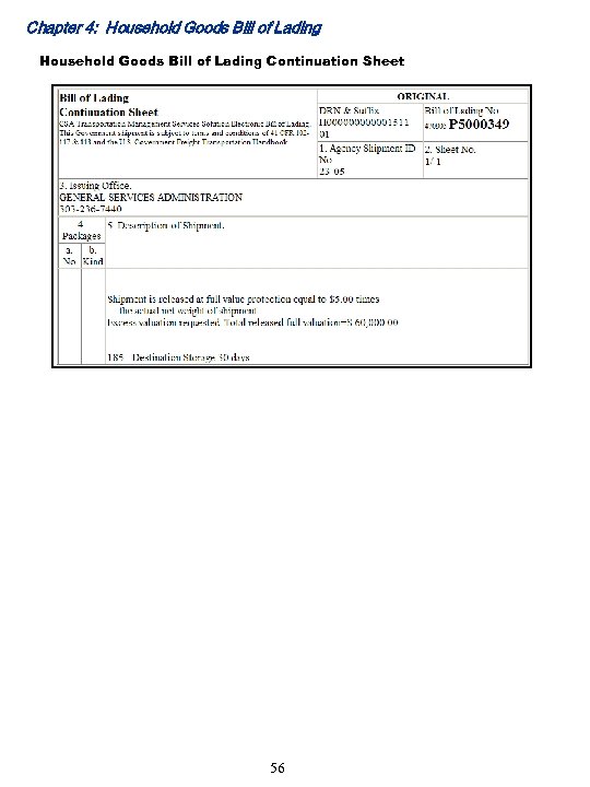 Chapter 4: Household Goods Bill of Lading Continuation Sheet 56 