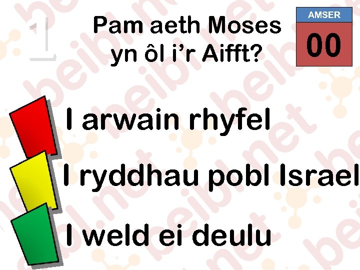1 Pam aeth Moses yn ôl i’r Aifft? AMSER 00 01 02 03 04