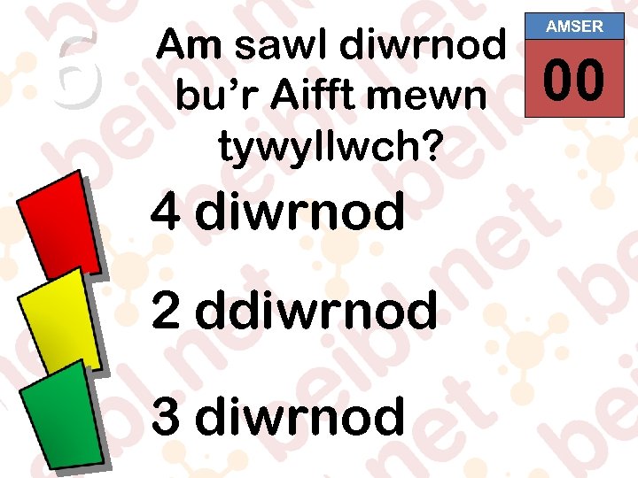 6 Am sawl diwrnod bu’r Aifft mewn tywyllwch? 4 diwrnod 2 ddiwrnod 3 diwrnod
