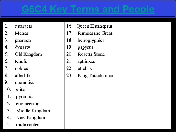 G 6 C 4 Key Terms and People 1. 2. 3. 4. 5. 6.