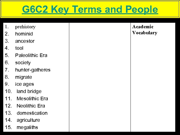 G 6 C 2 Key Terms and People 1. 2. 3. 4. 5. 6.
