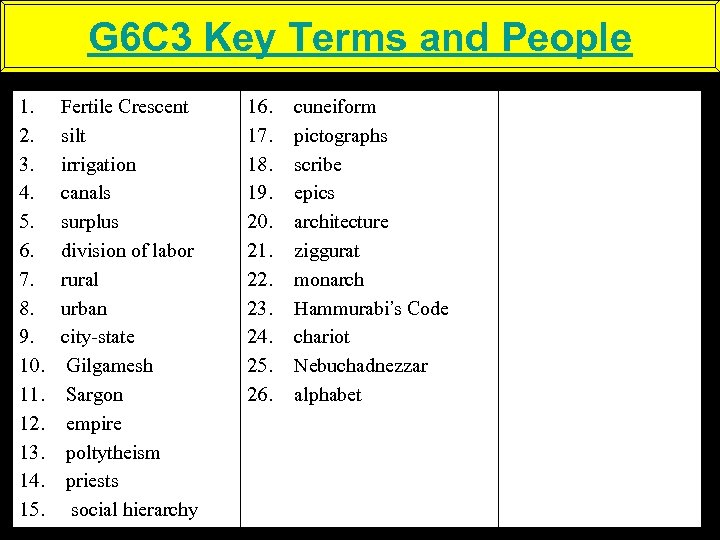 G 6 C 3 Key Terms and People 1. 2. 3. 4. 5. 6.