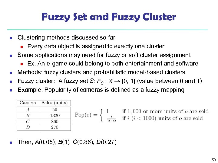 Fuzzy Set and Fuzzy Cluster n Clustering methods discussed so far n Every data