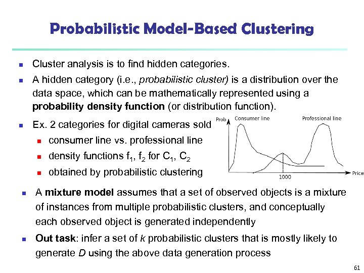 Probabilistic Model-Based Clustering n n n Cluster analysis is to find hidden categories. A