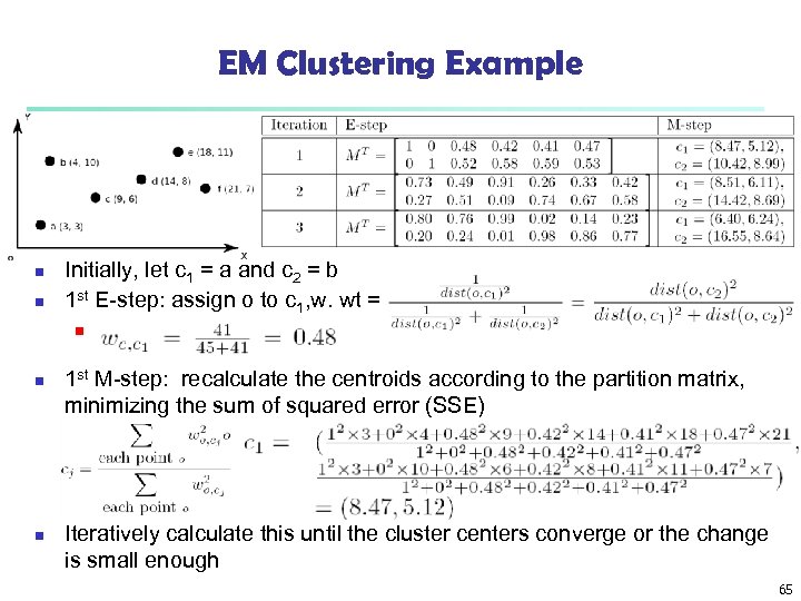 EM Clustering Example n n Initially, let c 1 = a and c 2