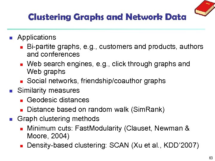 Clustering Graphs and Network Data n n n Applications n Bi-partite graphs, e. g.