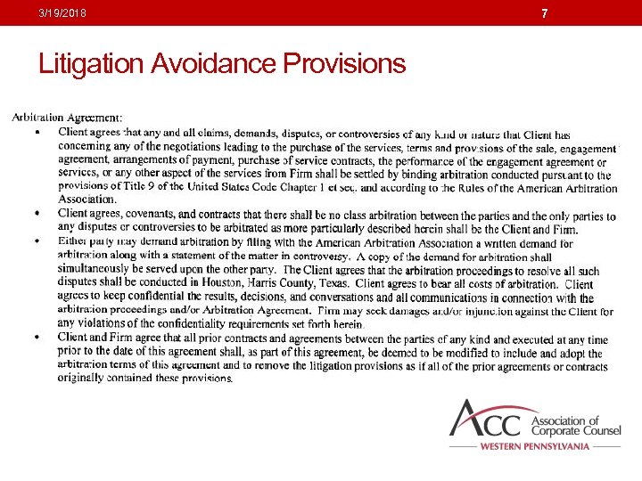 3/19/2018 Litigation Avoidance Provisions 7 