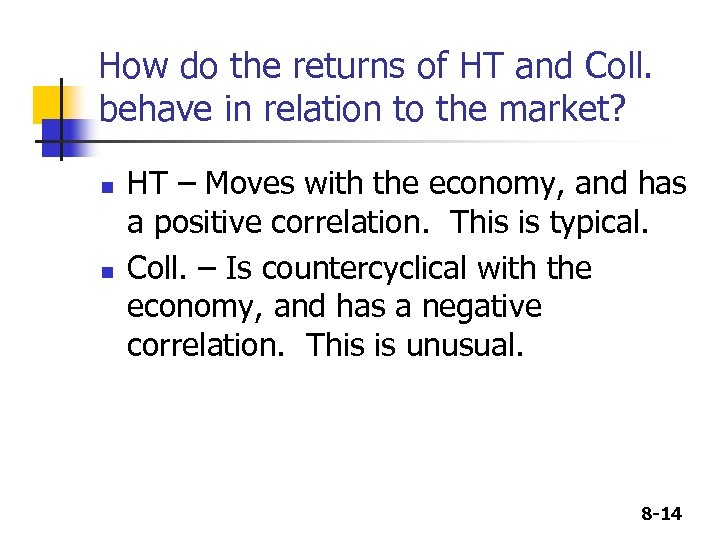 How do the returns of HT and Coll. behave in relation to the market?