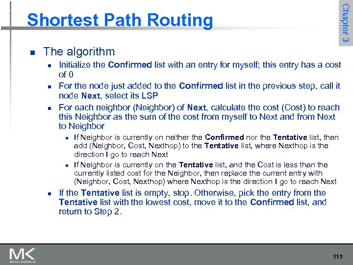 Chapter 3 Shortest Path Routing n The algorithm n n n Initialize the Confirmed