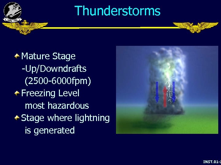 Thunderstorms Mature Stage -Up/Downdrafts (2500 -6000 fpm) Freezing Level most hazardous Stage where lightning