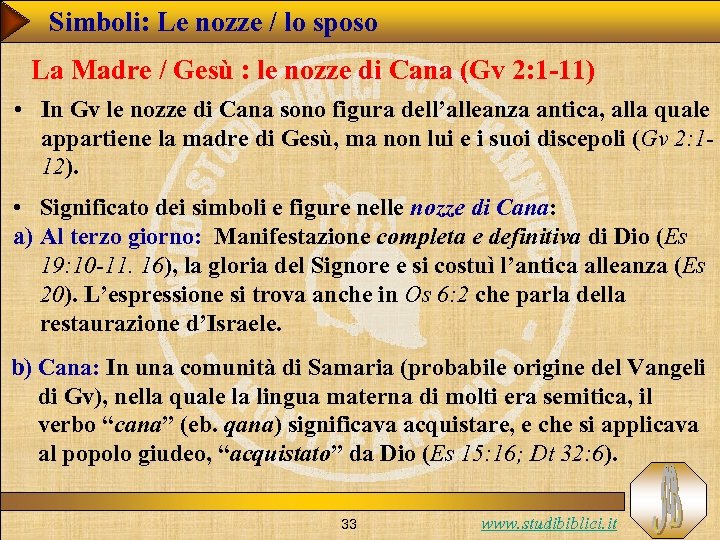 Simboli: Le nozze / lo sposo La Madre / Gesù : le nozze di
