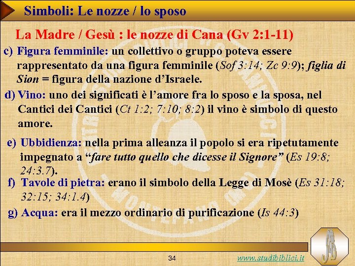 Simboli: Le nozze / lo sposo La Madre / Gesù : le nozze di