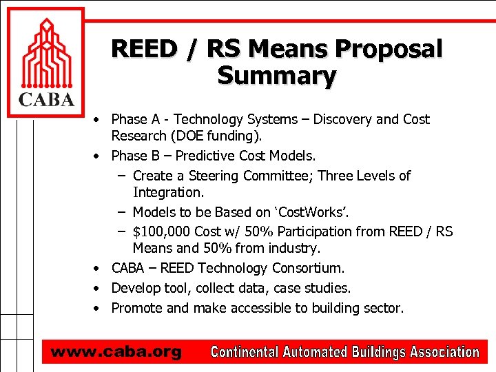REED / RS Means Proposal Summary • Phase A - Technology Systems – Discovery