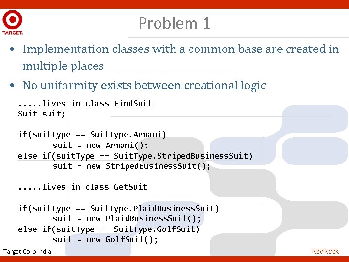 Problem 1 • Implementation classes with a common base are created in multiple places