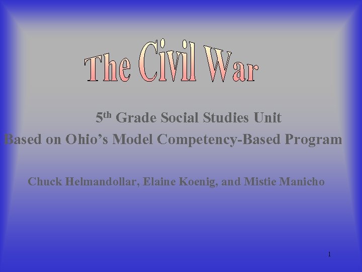  5 th Grade Social Studies Unit Based on Ohio’s Model Competency-Based Program Chuck