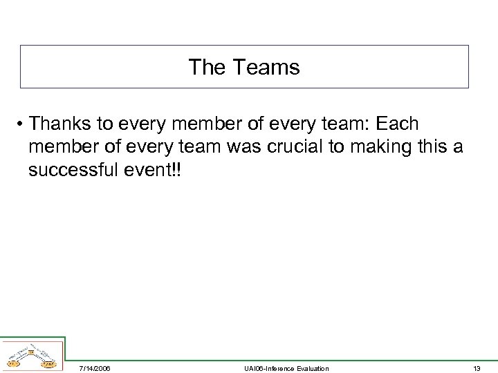 The Teams • Thanks to every member of every team: Each member of every