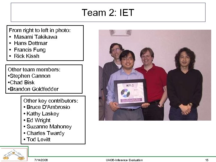 Team 2: IET From right to left in photo: • Masami Takikawa • Hans