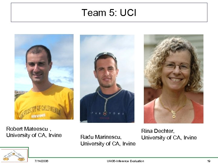 Team 5: UCI Robert Mateescu , University of CA, Irvine 7/14/2006 Radu Marinescu, University