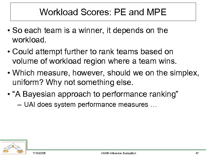 Workload Scores: PE and MPE • So each team is a winner, it depends