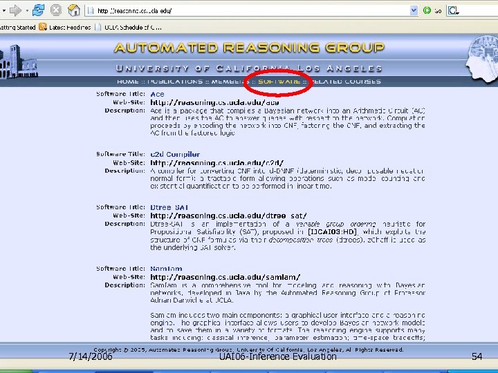 7/14/2006 UAI 06 -Inference Evaluation 54 