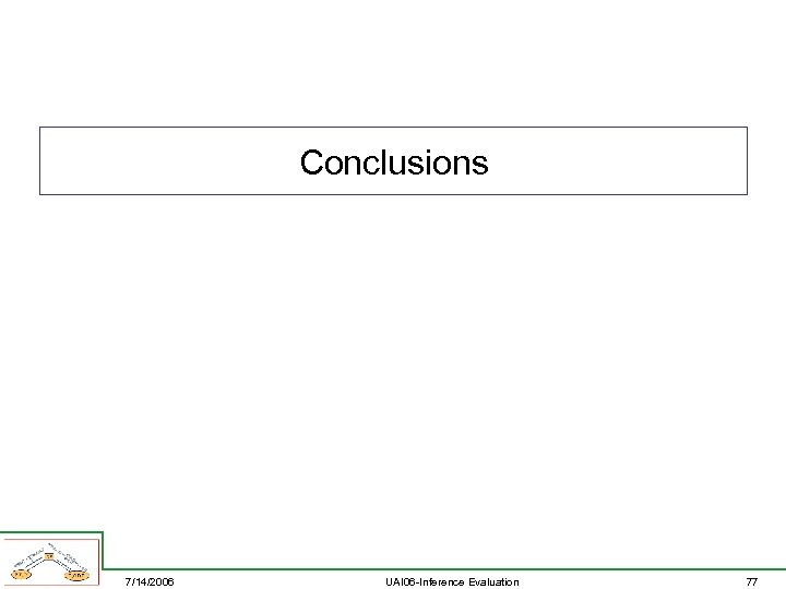 Conclusions 7/14/2006 UAI 06 -Inference Evaluation 77 