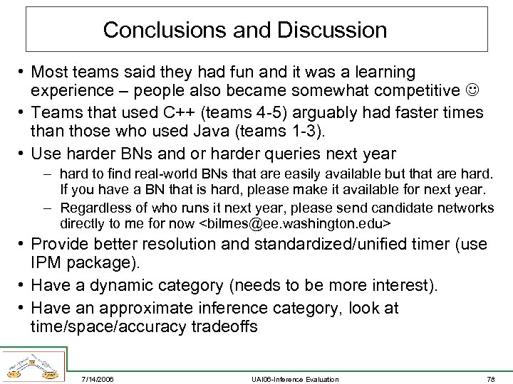 Conclusions and Discussion • Most teams said they had fun and it was a