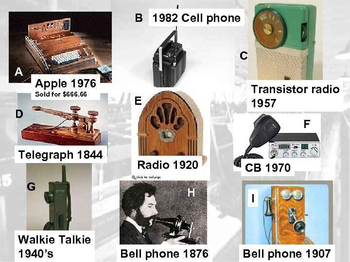 B 1982 Cell phone C A Apple 1976 Sold for $666. 66 Transistor radio