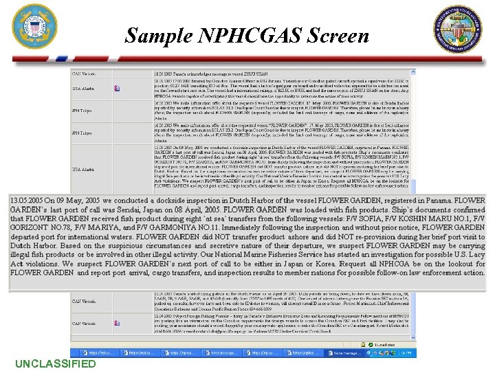 Sample NPHCGAS Screen UNCLASSIFIED 