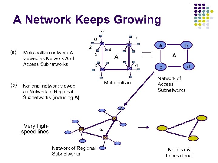 A Network Keeps Growing 1* b a (a) (b) 2 Metropolitan network A viewed