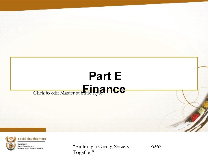  Part E Finance Click to edit Master subtitle style 