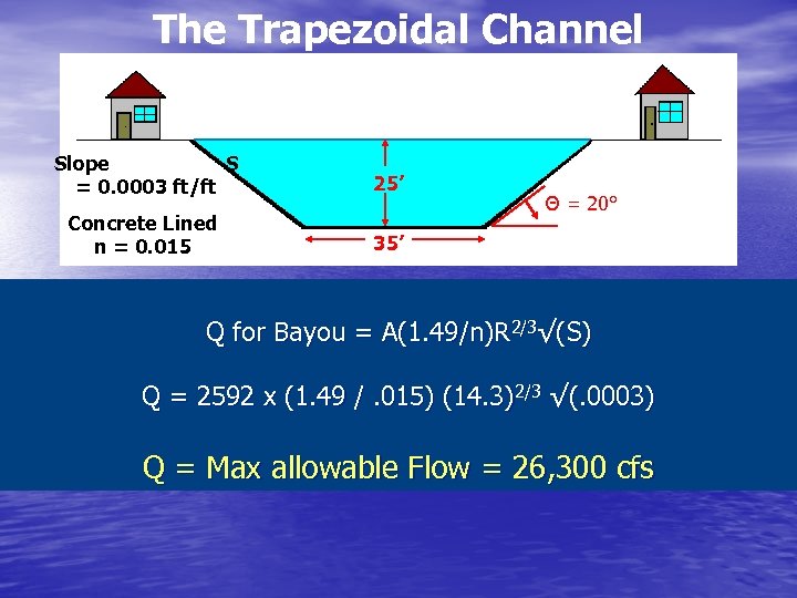 The Trapezoidal Channel Slope S = 0. 0003 ft/ft 25’ Concrete Lined n =
