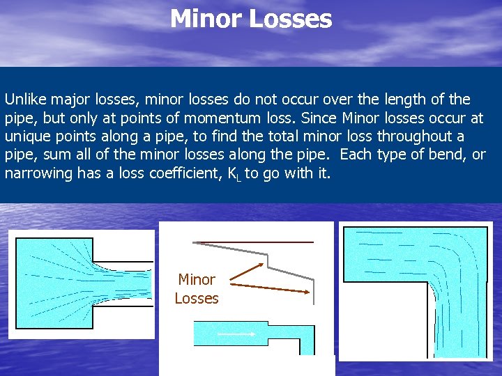 Minor Losses Unlike major losses, minor losses do not occur over the length of