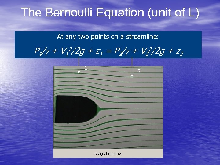 The Bernoulli Equation (unit of L) At any two points on a streamline: P